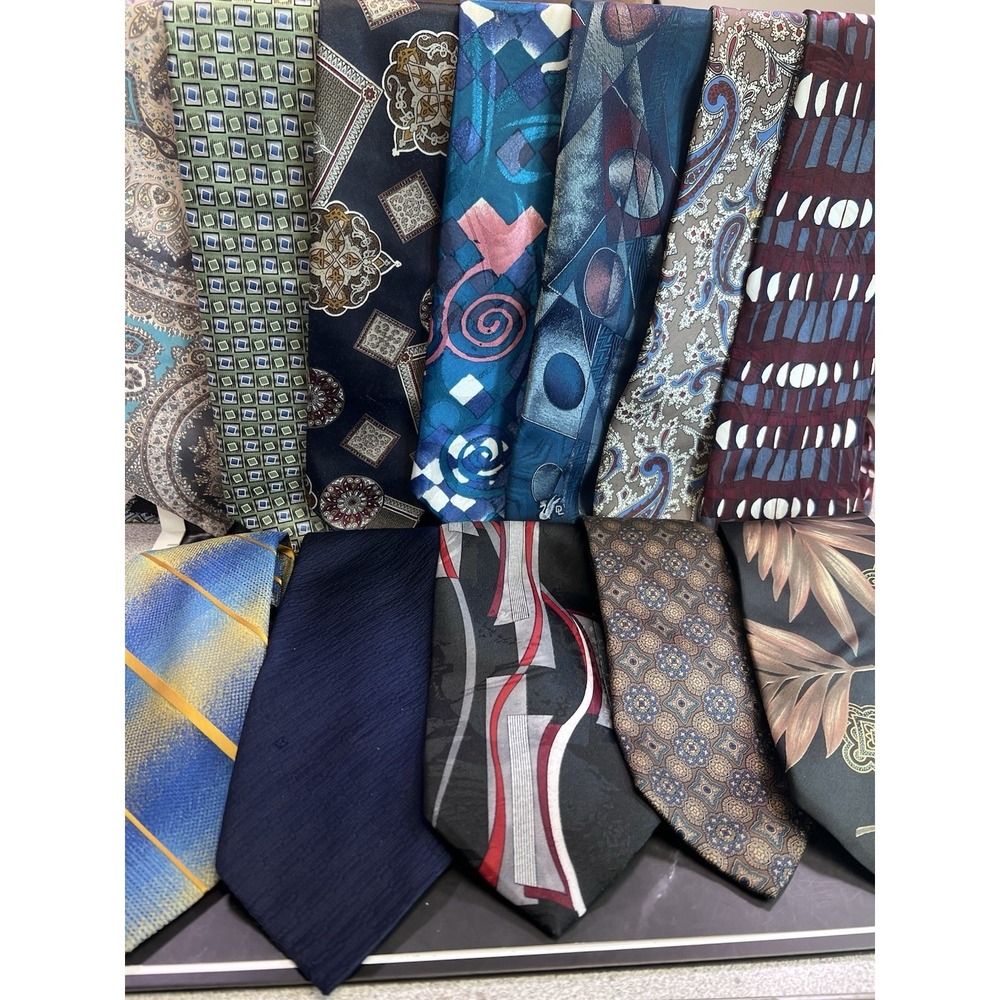 Vintage Men's Neckties Lot Of 12 Geometric Different Brands And Styles Some Silk
